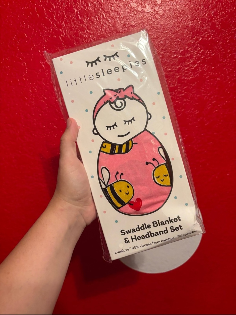 Little Sleepies Pink Bee Swaddle Blanket & Headband Set